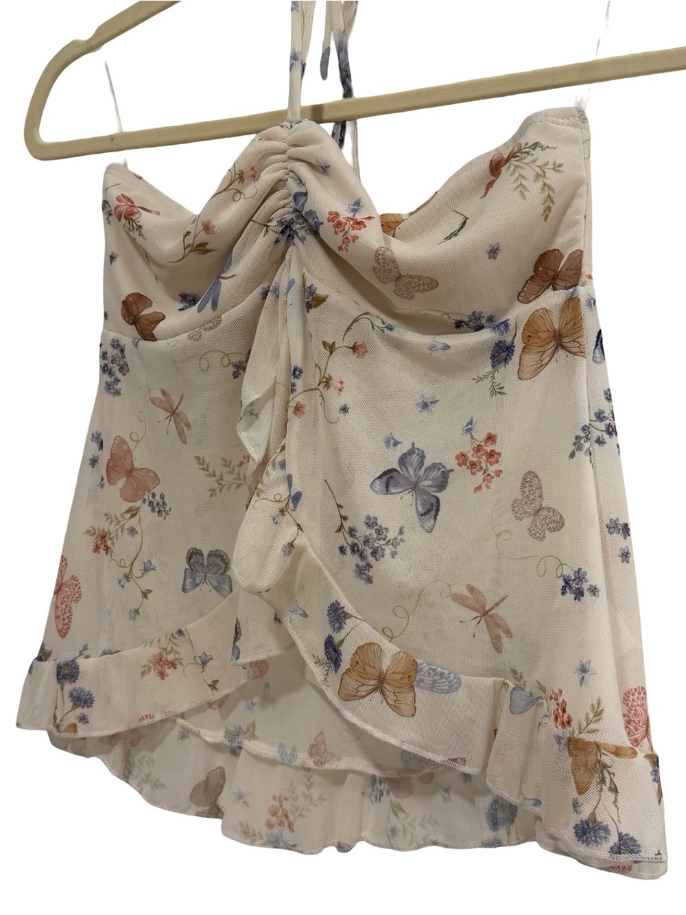 Butterfly Print Halter Cami Top Cream S NWT - Picture 7 of 8